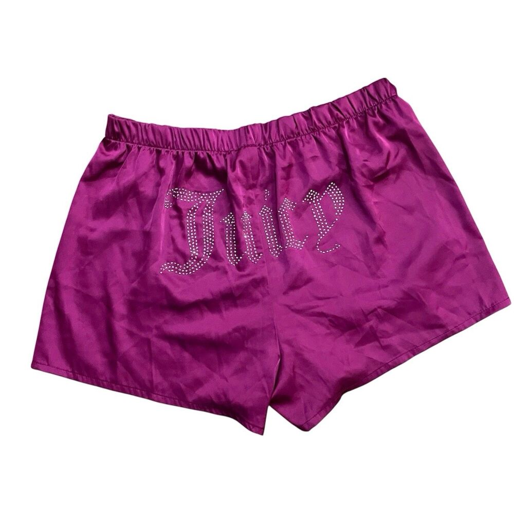 Juicy Couture Women's M Pink Satin Pajama Shorts Rhinestone Logo Sleep Bottoms